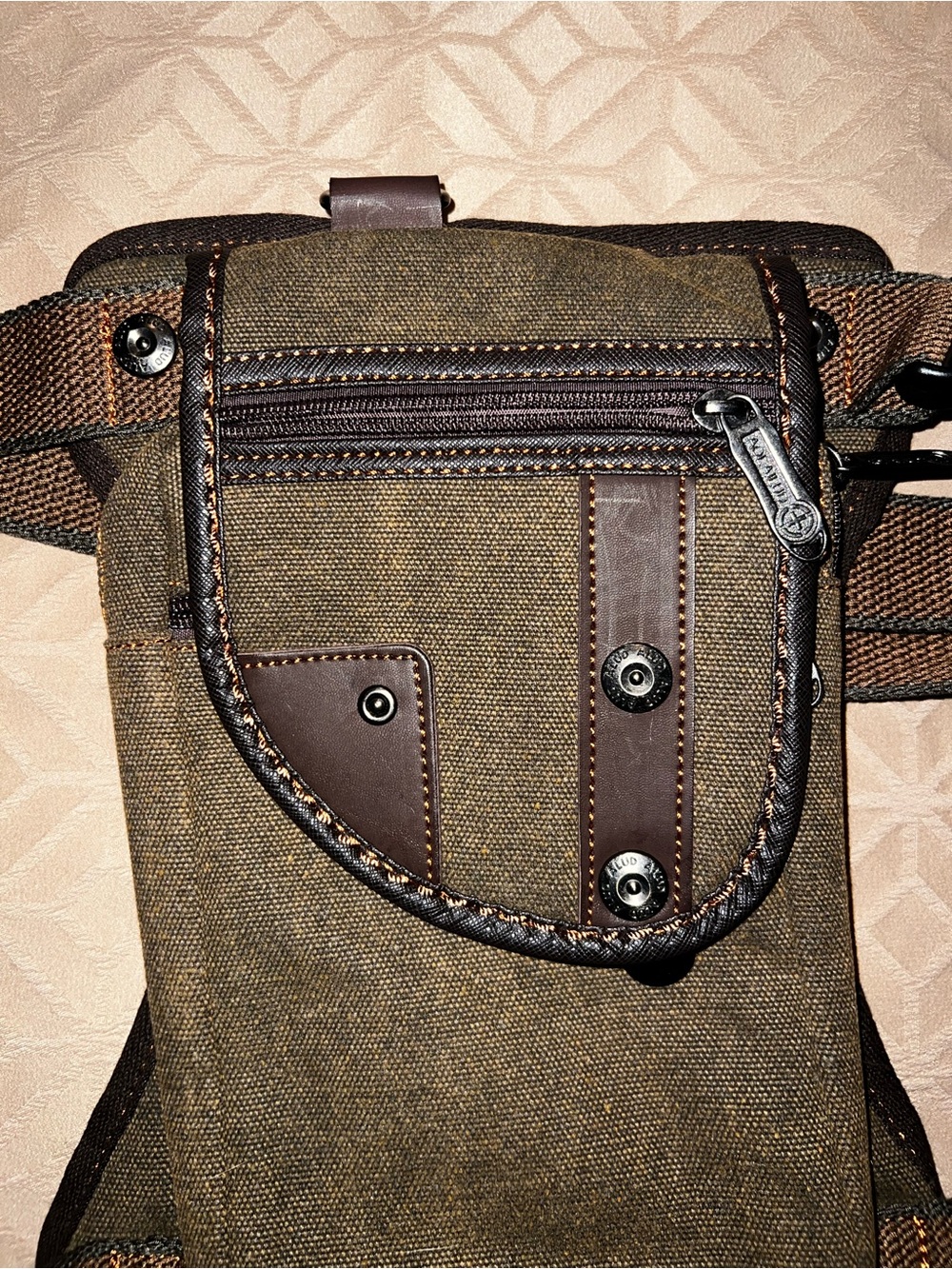 Source Unknown Olive and Brown Canvas Waist Belt Bag